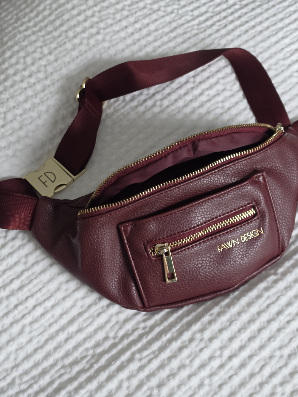 FAWN DESIGN Burgundy Leather Fanny Pack with Gold Hardware